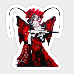 Modern Chinese Opera Young Woman Machine Gun Beijing Opera Asian Art Sticker